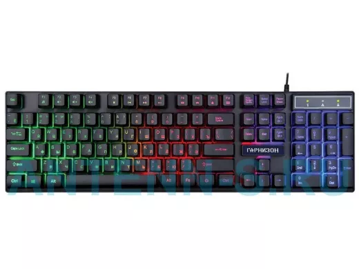 Клавиатура проводная Гарнизон GK-200GL, USB,подсветка,черный, антифант. и "мех.",игровая