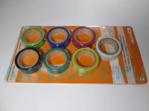 Изолента 19мм х  5метров  ПВХ TDM SQ0526-0051 (набор 7 цветов в блистере)   0,15мм