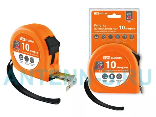 Рулетка TDM 10 м, стальная лента, ширина 25 мм, прорезиненное покрытие, магнит, "Рубин" SQ1018-0108