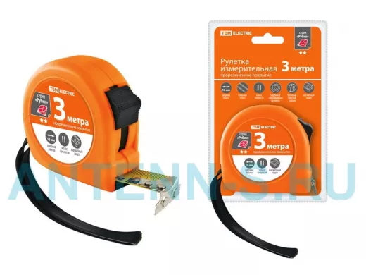 Рулетка TDM 3 м, стальная лента, ширина 16 мм, прорезиненное покрытие, магнит, "Рубин" SQ1018-0105