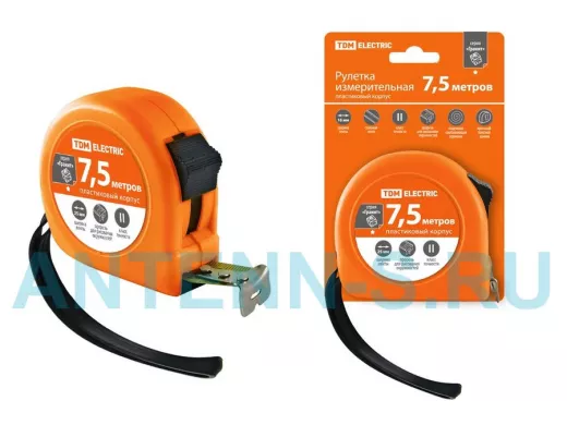 Рулетка TDM 7,5 м, стальная лента, ширина 25 мм, прпластиковый корпус, "Гранит" SQ1018-0103