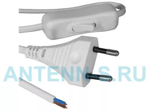 Сетевой шнур с выключателем для бра 1,8 метра ШВВП-ВП 2x0.5мм "ABI 143523" белый