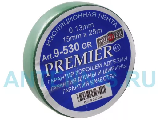 Изолента 15мм х 25метров зеленая  PREMIER 0,13мм