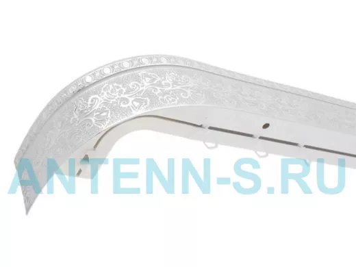 350см карниз КРУЖЕВО СЕРЕБРО БЕЛЫЙ 2х рядный с декор. планкой 70мм в инд. упаковке. ультракомпакт