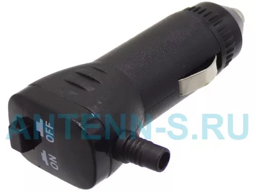Штекер в прикуриватель (предохранитель + кнопка ВКЛ, выход провода под 90) TD-13