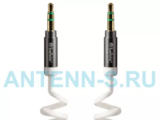 Кабель AUX (3,5 мм-3,5 мм) 2м  спиральный, позолоченный, белый, BS1021