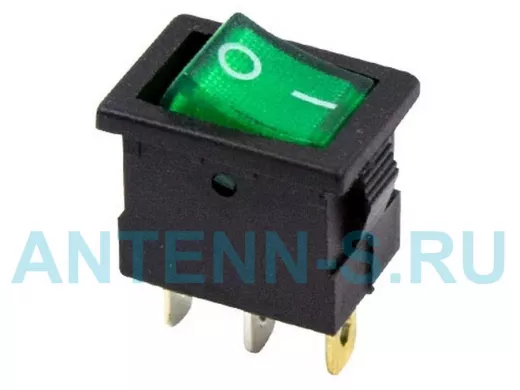 Выключатель клавишный 12V 15А (3с) ON-OFF зеленый  с подсветкой  Mini  REXANT
