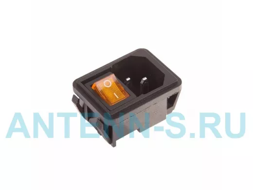 Выключатель клавишный 250V 10А (4с) ON-OFF желтый с подсветкой и штекером C14 3PIN  REXANT