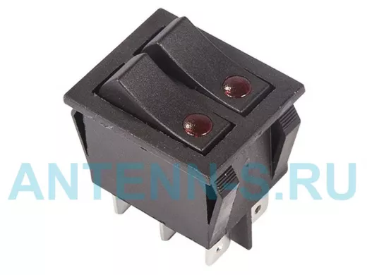 Выключатель клавишный 250V 15А (6с) ON-OFF черный  с подсветкой  ДВОЙНОЙ  REXANT