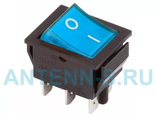 Выключатель клавишный 250V 15А (6с) ON-ON синий  с подсветкой  REXANT