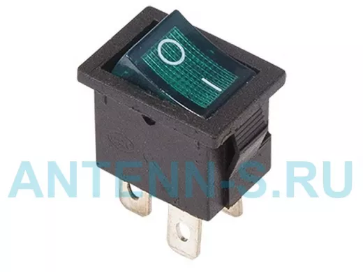 Выключатель клавишный 250V 6А (4с) ON-OFF зеленый  с подсветкой  Mini  REXANT