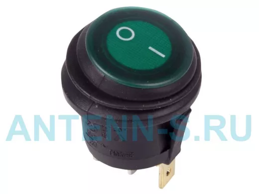 Выключатель клавишный круглый 250V 6А (3c) ON-OFF зеленый  с подсветкой  ВЛАГОЗАЩИТА  REXANT