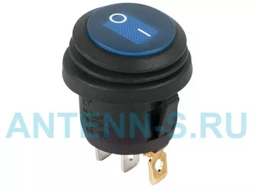 Выключатель клавишный круглый 250V 6А (3c) ON-OFF синий  с подсветкой  ВЛАГОЗАЩИТА  REXANT
