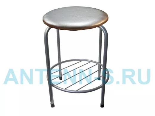 Табурет с подставкой для ног и полкой "TABURETTO-20480" круглое сиденье, серебрис, серебрис, экокожа