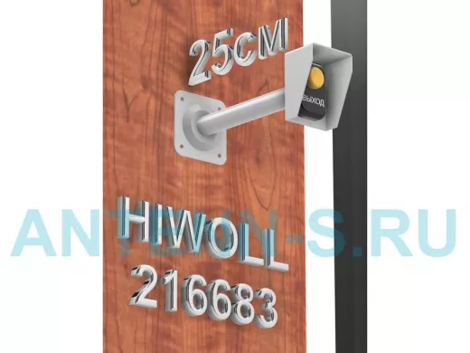 Стальной защитный козырек для кнопок выхода с вылетом от стены 25см "HIWOLL 216683" серый, 8х11см