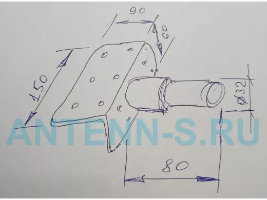 Кронштейн антенный, верхняя площадка 9х15см "ТОРЕЦКРЕП-217473" серый, диаметр 32мм, обжат на конце