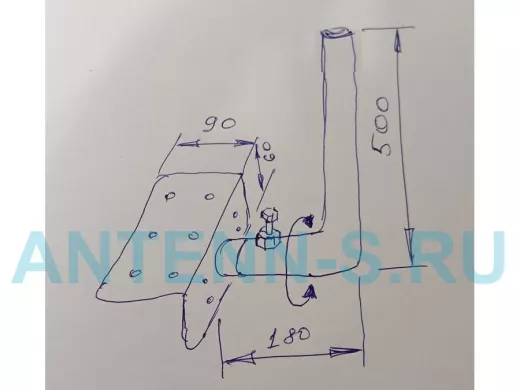 Кронштейн антенный на торец крыши, поворотный, вверх 50 см, 9х15см "ТОРЕЦКРЕП-217488" черный, 32мм
