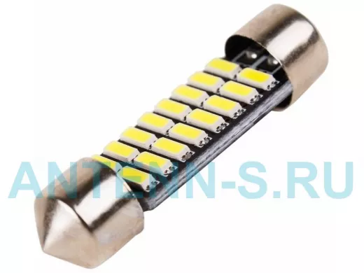 Светодиодная лампочка цоколь SV8,5 36мм. белая ( 16LED, 3528)