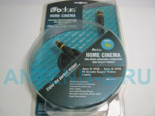 BW3011-F  Высококач. видеокабель S-VHS GOLD вилка/S-VHS GOLD вилка, двойной экран, мет.,1.0м 4pin