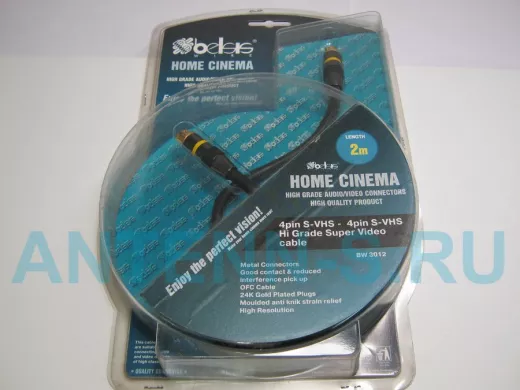 BW3012-F  Высококач. видеокабель S-VHS GOLD вилка/S-VHS GOLD вилка, двойной экран, мет.,2.0м 4pin