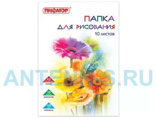 Папка для рисования БОЛЬШОГО ФОРМАТА А3, 10л., 120 г/м2 "BR-72898", 297х420мм, Цветы