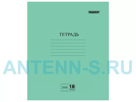 Тетрадь ЗЕЛЁНАЯ обложка 18л. "BR-73062", офсет №2 ЭКОНОМ, линия с полями
