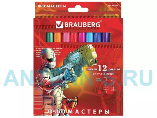 Фломастеры "BR-75438" "Star Patrol", 12 цв., вент.колп., карт. упаковка, увелич. срок службы