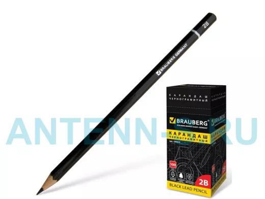 Карандаш чернографитный "BR-75506" , 1 шт., "Touch line", 2В, без резинки, корпус черный, заточ