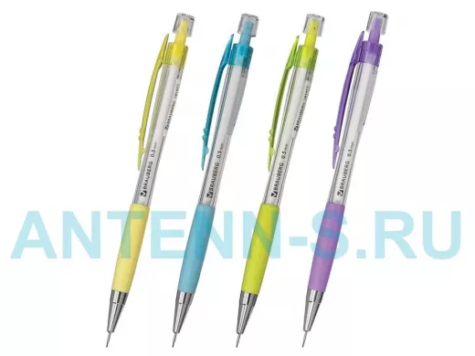 Карандаш механический "BR-75671" "Elegant", корпус ассорти, резиновый держатель, ластик, 0,5мм