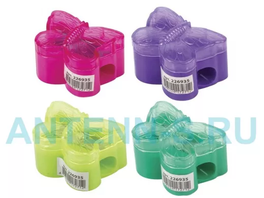 Точилка "BR-75724" с контейнером, пластиковая, БАБОЧКА, цвет корпуса ассорти