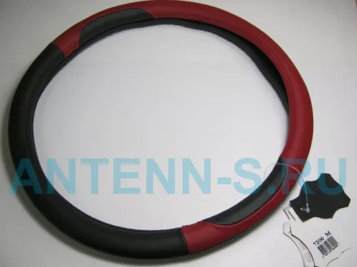 Оплетка на руль 38 см. M 7206 кожа черная+красная кожа "спорт" "гладкая"