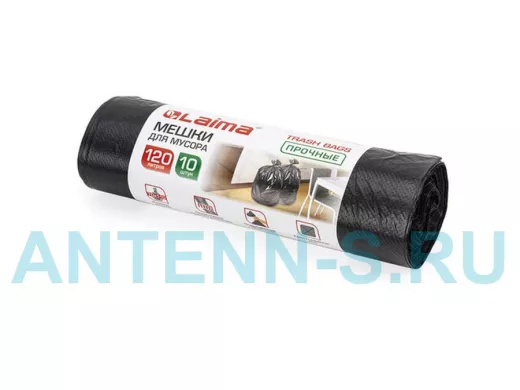 Мешки для мусора 120литров, черные, в рулоне 10шт, ПНД, 18 мкм, 70х110см(+5%), прочные "BR-78267"