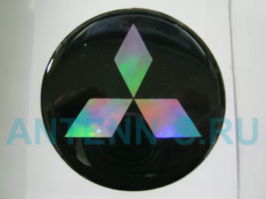 наклейка (объемная) "На колпаки "Mitsubishi" наружная голограф., (цвет черный), (комп.4шт),диам.6см