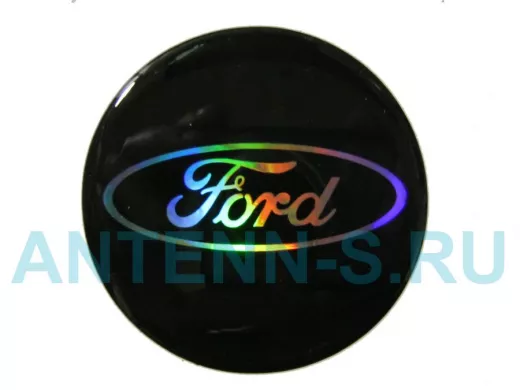 наклейка (объемная) "На колпаки "FORD" наружная голограф, (цвет черный), (комплект 4 шт), диам.6см