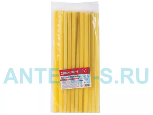 Клеевые стержни "BR-79861", диаметр 11мм, длина 300мм, желтые, КОМПЛЕКТ 16 штук (0,5 КГ)