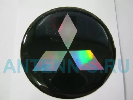 наклейка (объемная) "На колпаки "Mitsubishi" наружная голограф., (цвет черный), (комп.4шт),диам.4см