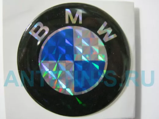 наклейка (объемная) "На колпаки "BMW" наружная голограф., (цвет черный), (комп4 шт.),диам.4см  03117