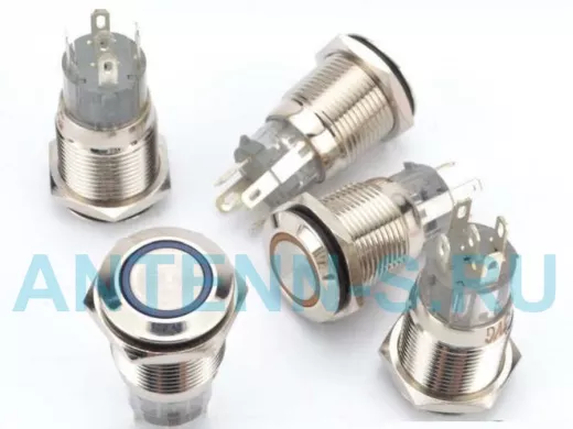 Кнопка без фиксации, металл 16мм., подсветка 12В.