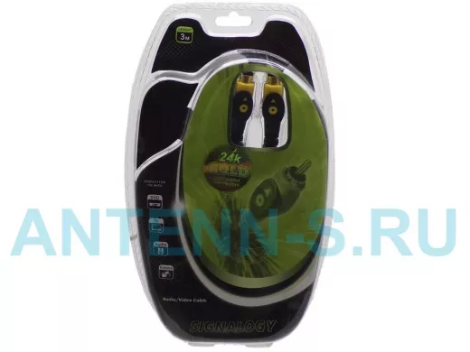 Шнур SVHS-SVHS (круглый кабель 5 mm, Gold) 3м Signalogy(на блистере) 4pin